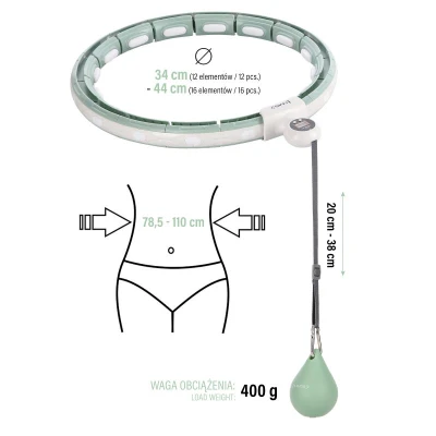HMS Masážní hula hoop HHM15 se závažím, magnety a počítadlem zelená
