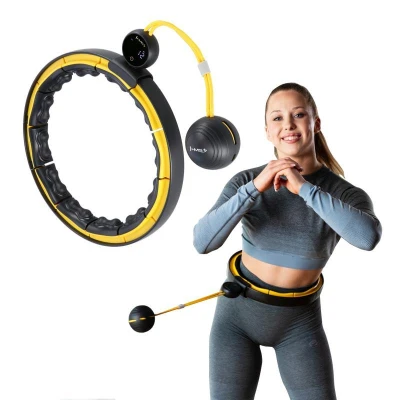 HMS Masážní hula hoop HHM21 se závažím, magnety a počítadlem černá/žlutá (VÝPRODEJ)