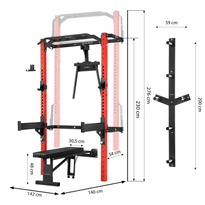 HMS KLT22 červený Multifunkční posilovací stojan - Power Rack