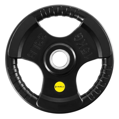 HMS TOK15 Pro černý se žlutými detaily 15 kg olympijský pogumovaný kotouč