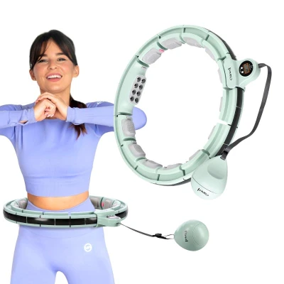 HMS Sada masážní hula hoop HHM13 se závažím, magnety a počítadlem a zeštíhlujícího pásu BR163 zelená