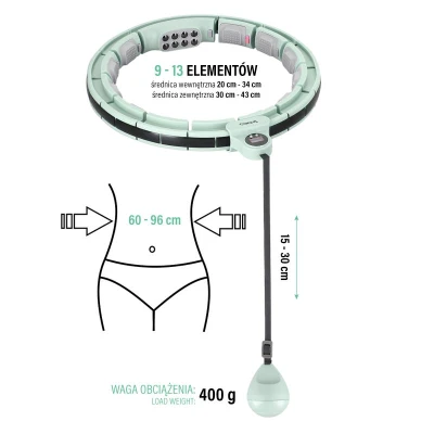 HMS Sada masážní hula hoop HHM13 se závažím, magnety a počítadlem a zeštíhlujícího pásu BR163 zelená