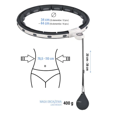 HMS Sada masážní hula hoop HHM15 černá se závažím, magnety a počítadlem a zeštíhlujícího pásu BR163