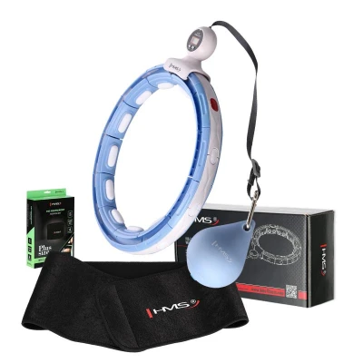 HMS Sada masážní hula hoop HHM15 modrá se závažím, magnety a počítadlem a zeštíhlujícího pásu BR163 PLUS SIZE