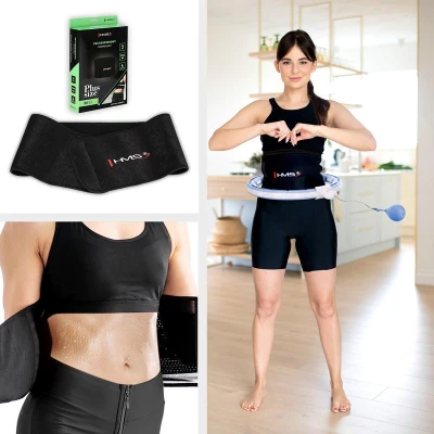 HMS Sada masážní hula hoop HHM15 modrá se závažím, magnety a počítadlem a zeštíhlujícího pásu BR163 PLUS SIZE