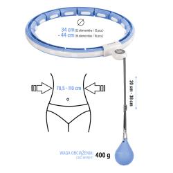 HMS Sada masážny hula hoop HHM15 modrá so závažím, magnetmi a počítadlom a zoštíhľujúceho pásu BR163 PLUS SIZE