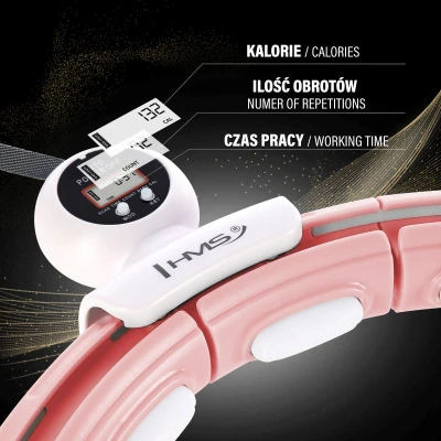 HMS Sada masážní hula hoop HHM15 růžová se závažím, magnety a počítadlem a zeštíhlujícího pásu BR163 PLUS SIZE