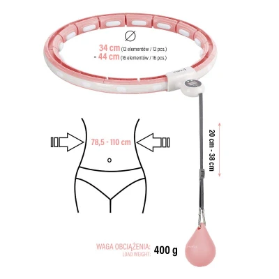 HMS Sada masážní hula hoop HHM15 růžová se závažím, magnety a počítadlem a zeštíhlujícího pásu BR163 PLUS SIZE