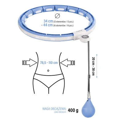 HMS Sada masážní hula hoop HHM15 se závažím, magnety a počítadlem a zeštíhlujícícho pásu BR163 modrá