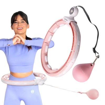 HMS Sada masážní hula hoop HHM15 se závažím, magnety a počítadlem a zeštíhlujícího pásu BR163 růžová