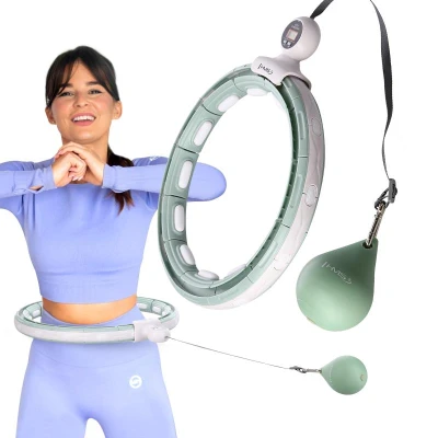 HMS Sada masážní hula hoop HHM15 se závažím, magnety a počítadlem a zeštíhlujícího pásu BR163 zelená