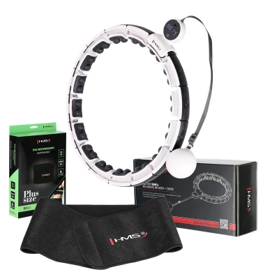 HMS Sada masážní hula hoop HHM16 bílá se závažím, magnety a počítadlem a zeštíhlujícího pásu BR163 PLUS SIZE