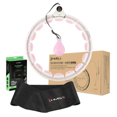 HMS Sada masážní hula hoop HHW06 růžová se závažím a počítadlem a zeštíhlujícího pásu BR163 plus size