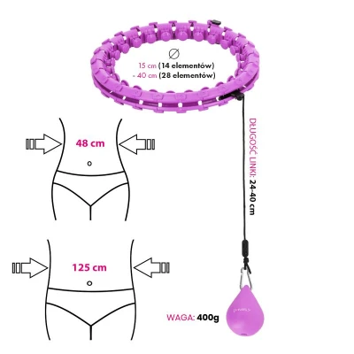 HMS Sada masážní hula hoop HHW12 PLUS Size se závažím a zeštíhlujícího pásu BR163 fialová