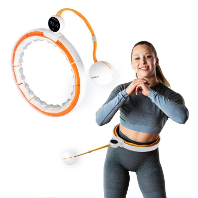 HMS Sada masážní hula hoop se závažím HHM21 a zeštíhlujícího pásu BR1313 bílá/oranžová