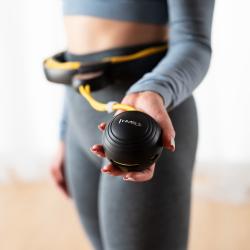 HMS Sada masážny hula hoop so závažím HHM21 a zoštíhľujúceho pásu BR1313 čierna/žltá