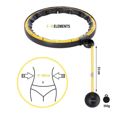 HMS Sada masážní hula hoop se závažím HHM21 a zeštíhlujícího pásu BR1313 černá/žlutá