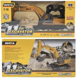 Huina RC pásový bagr s radlicí a kovovou lžící 1:16 Nová verze s majákem a figurkou