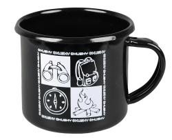 Husky camping čierny plechový hrnček