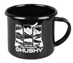 Husky hory čierny plechový hrnček