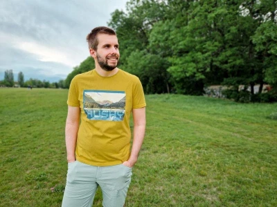 Husky Tee Lake M beige pánské bavlněné triko