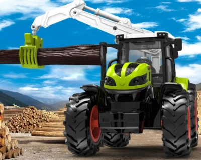 IQ models zelený RC traktor s drapákem na nakládání dřeva