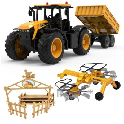 IQ models JCB Fastrac 4220 žlutý set RC traktoru, obraceče sena a ohrady