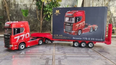 IQ models Scania 770 S červená metalíza 1:18 RC tahač s plošinovým návěsem