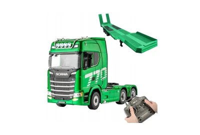 IQ models Scania 770 S zelená metalíza RC tahač s plošinovým návěsem 1:18