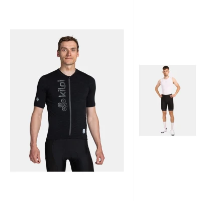 Kilpi PETRANA-M tmavě šedý merino cyklistický dres + KILPI PRESSURE-M Černé cyklistické šortky