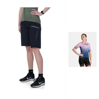KILPI RITAEL-W Světle růžový cyklistický dres + Kilpi TRACKEE-W černé cyklistické kraťasy