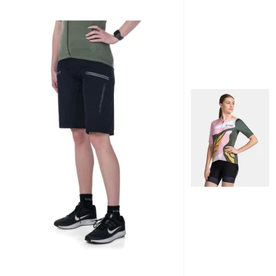 KILPI RITAEL-W Tmavě zelený cyklistický dres + Kilpi TRACKEE-W černé cyklistické kraťasy