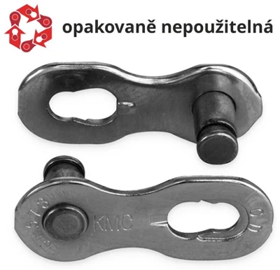 Kmc spojka řetezu e1-e8 EPT stříbrná baleno po 5 kusech, cena za balení Kmc spojka řetezu e1-e8 EPT stříbrná baleno po 5 kusech, cena za balení