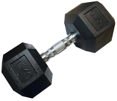 Kubisport Jednoruční šestihranná HEX činka 15 kg pogumovaná