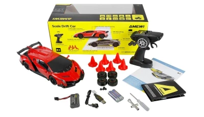 Lamborghini Veneno RC Drift Car 4WD LED 1:18 RTR licencované červené