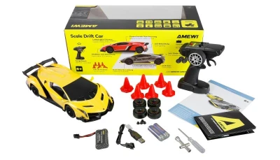 Lamborghini Veneno RC Drift Car 4WD LED 1:18 RTR licencované žluté