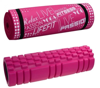 Lifefit yoga roller A11 45x14cm + Lifefit yoga mat exclusive plus 180x60x1.5cm růžová barva Lifefit yoga roller A11 45x14cm + Lifefit yoga mat exclusive plus 180x60x1.5cm růžová barva