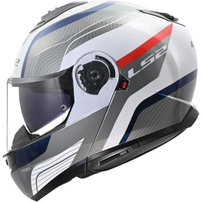 LS2 FF908 Strobe II Monza lesklá bílo-modro-červená výklopná přilba na motorku