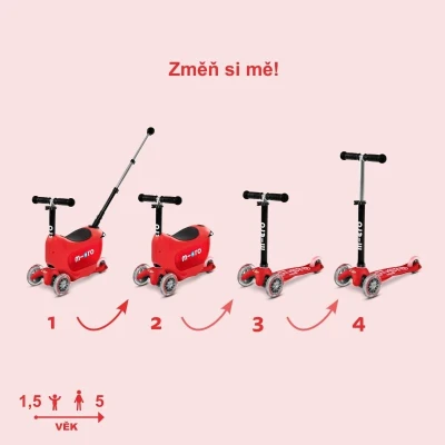 Micro Mini2go Deluxe Plus - červená (red) + reflexní sada