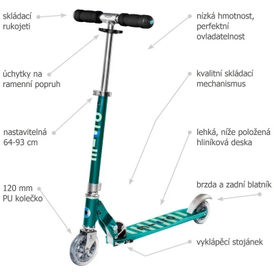Micro Sprite Petrol Stripe skládací koloběžka + reflexní sada