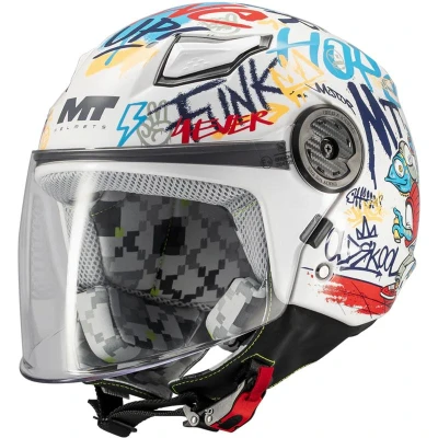 MT Helmets Lite Crew A5 bílo-modro-červená dětská otevřená helma na motorku
