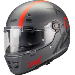 MT Helmets Jarama SV Papercut C15 matná šedo-červená integrální helma