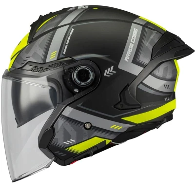 MT Helmets Otevřená helma Cosmo SV Arrow B3 matná černo-šedo-fluo žlutá + moto kukla RSA