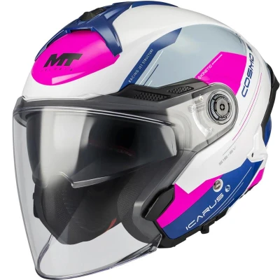 MT Helmets Otevřená helma Cosmo SV Icarus A8 bílo-modro-růžová + moto kukla RSA MT Helmets Otevřená helma Cosmo SV Icarus A8 bílo-modro-růžová + moto kukla RSA