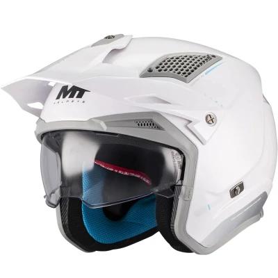 MT Helmets District SV S Soul A2 bílo-šedá otevřená trialová helma na motorku