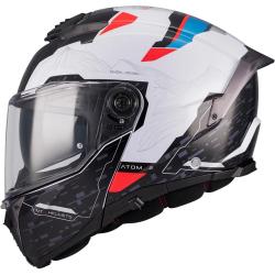 MT Helmets Atom 2 SV Highlands A7 černo-bílo-modro-červená výklopná helma + sleva 400,- na příslušenství