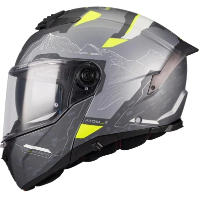 MT Helmets Atom 2 SV Highlands E2 matná černo-šedo-fluo žlutá výklopná helma na motorku