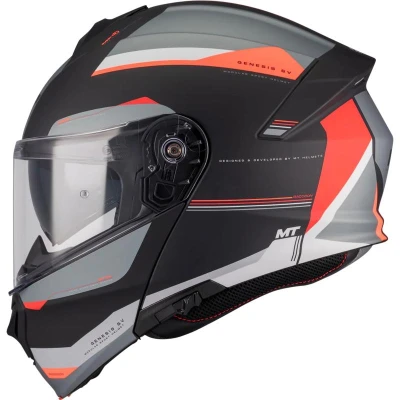 MT Helmets Genesis SV Raccoon B5 černo-červená výklopná helma na motorku