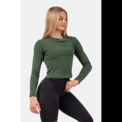 Nebbia Žebrované tričko s dlouhým rukávem z organické bavlny 415 POUZE XS - zelená (VÝPRODEJ)