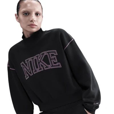 Nike W NSW PHNX FLC LOGO MOCK NECK BLACK dámská zateplená mikina